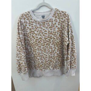 Aerie Womens Leopard Print Crewneck Sweatshirt L Beige & Brown Cotton/Polyester